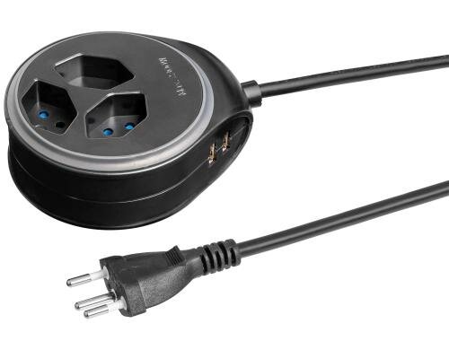 STEFFEN STEBA DISC Steckerl. 3xT13, USB SS Rund, Resetschalter, 1.5m, schwarz/silber