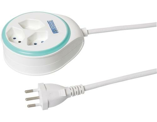 STEFFEN STEBA DISC Steckerleiste 3xT13 WM Rund, Resetschalter, 1.5m, weiss/minth