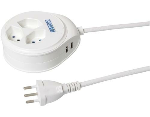 STEFFEN STEBA DISC Steckerl. 3xT13, USB W Rund, Resetschalter, 1.5m, weiss