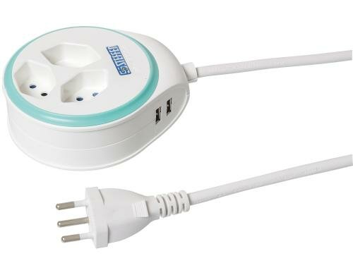 STEFFEN STEBA DISC Steckerl. 3xT13, USB WM Rund, Resetschalter, 1.5m, weiss/minth