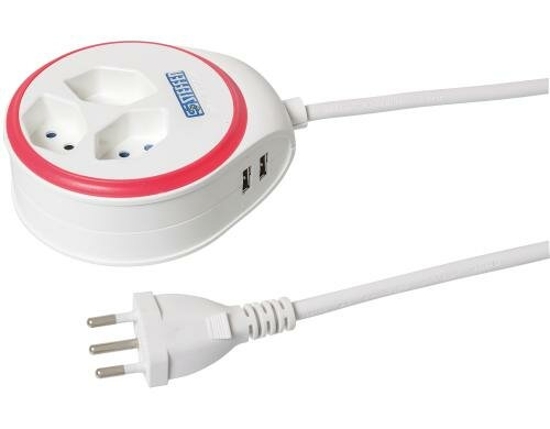 STEFFEN STEBA DISC Steckerl. 3xT13, USB WR Rund, Resetschalter, 1.5m, weiss/rot