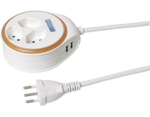 STEFFEN STEBA DISC Steckerl. 3xT13, USB WG Rund, Resetschalter, 1.5m, weiss/gold