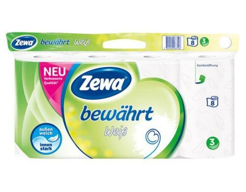 Zewa bewährt Toilettenpapier 3-lagig weiss 8 Rollen à 150 Blatt