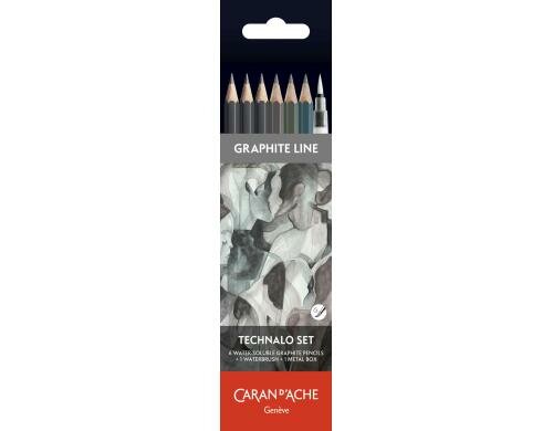Caran dAche Technalo Graphistifte Set 6 Graphitstifte, 1 Pinsel mit Reservoir