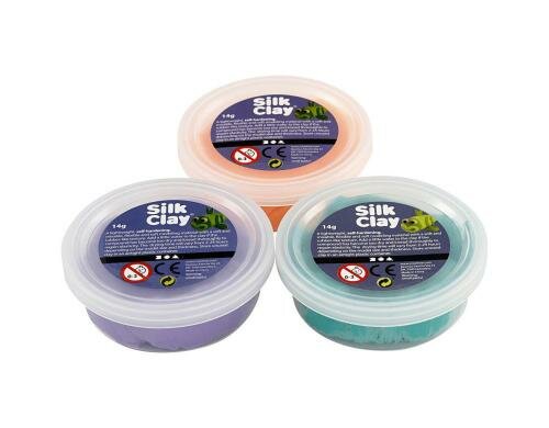 Creativ Company Silk Clay 3 x 14 g, grün, lila, Neonorange