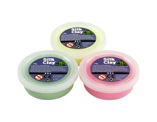Creativ Company Silk Clay 3 x 14 g, hellgrün, neongelb, neonpink