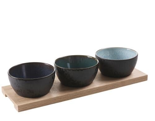 Bitz Servierplatte mit Schüsselchen 4-teilig, 9.5x40cm, Stoneware