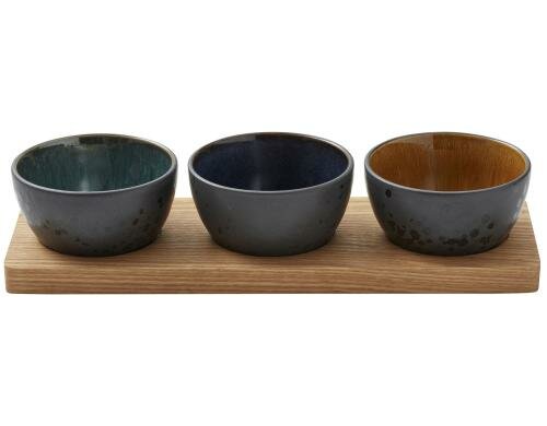 Bitz Servierplatte mit Schüsselchen schwarz 4-teilig, 11x32cm, Stoneware