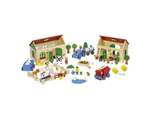 Goki Mein Bauernhof Stall: 19,9 x13,3 x 14,5 cm, Holz, 71 Teil