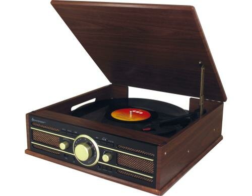 Soundmaster PL550BR, braun Plattenspieler mit UKW, USB und Encoding