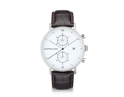 Kapten & Son Chrono Silver Brown Croco Leat Unisex