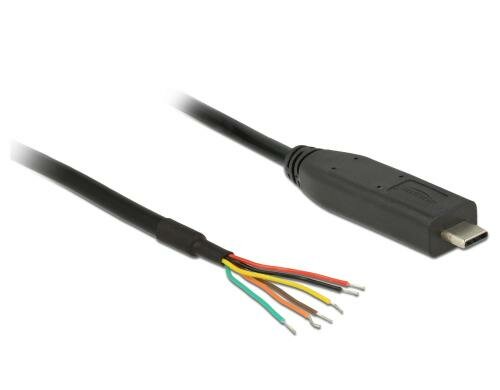 Delock Konverter USB2.0 TypC-Stecker-6TTL 2m, 1Mbps, schwarz, offene Kabelenden