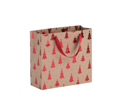 Rössler Geschenktasche Christmas Trees rot 220x210x80mm