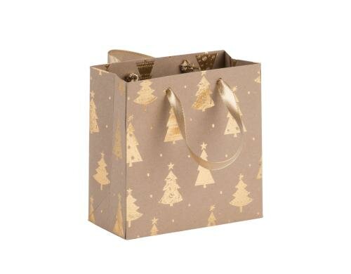 Rössler Geschenktasche Christmas Trees gold 120x120x60mm
