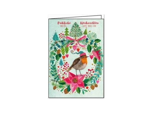Edition Gollong Weihnachtskarte 125x185mm Fröhliche Weihnachten Meise mit Mütze