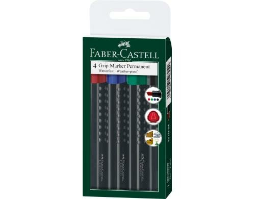 Faber-Castell Grip Permanent Marker 4er Etui, Keilspitze