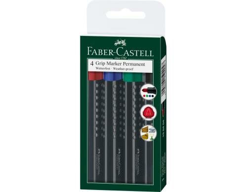 Faber-Castell Grip Permanent Marker 4er Etui, Rundspitze