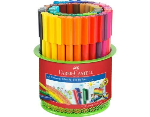 Faber-Castell Connector Filzstifte 45 Stifte im Metallgitter-Köcher
