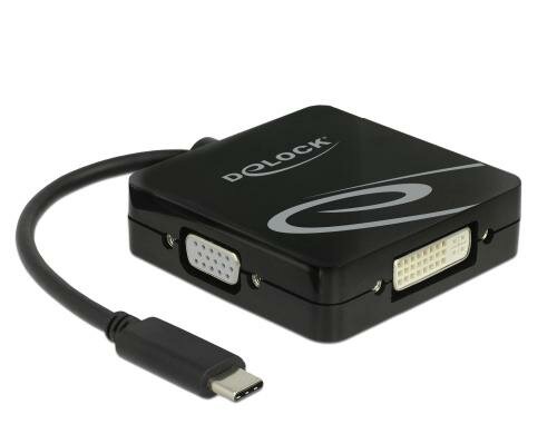 Monitoradapter USB-C zu VGA/HDMI/DVI/DP schwarz, 10cm, nur 1 Monitor Anschluss