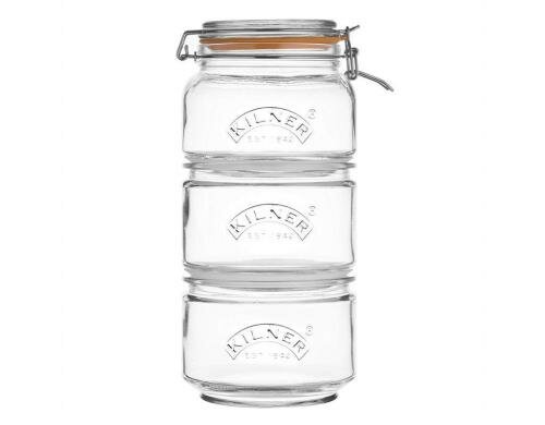 Kilner Einmachglasset stabelbar 3 Stück 1x 0.9 mit Bügelverschluss & Gummi, 2x 0.88