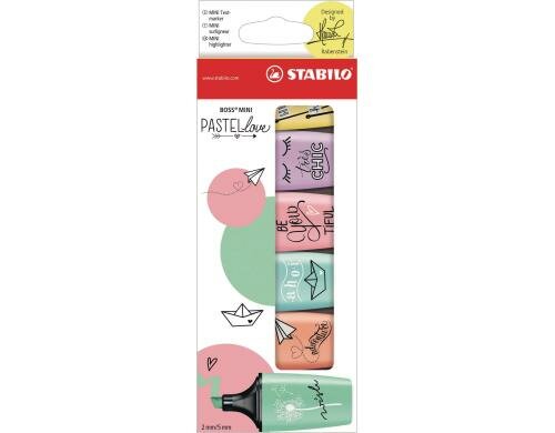 Stabilo Leuchtmarker Pastell Mini 6er Etui minze, lila, pink, türkis, gelb, pfirsich