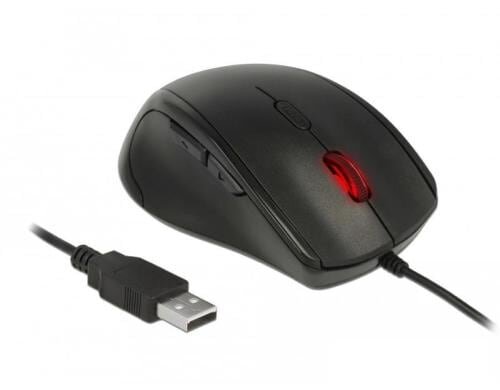 Delock ergonomische Maus für Linkshänder 5 Tasten, Kabelgebunden