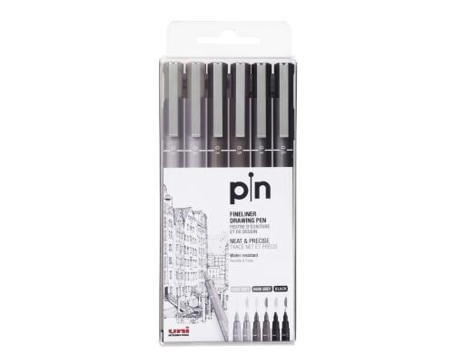 Uni PIN Fineliner assortiert - Etui zu 6 Stk ass.