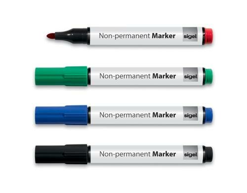 Sigel Non-permanent-Marker schwarz, rot, blau, grün, 4 Stk.