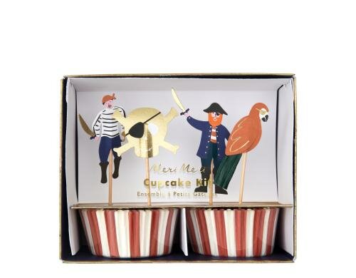 Meri Meri Cupcake Kit Piraten Bounty 24 Stück Papierförmchen, 24 Deko-Fähnchen
