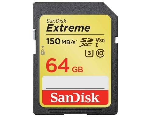 SanDisk SDXC Card 64GB Extreme UHS-I V30 Lesen 150MB/s, Schreiben 60MB/s