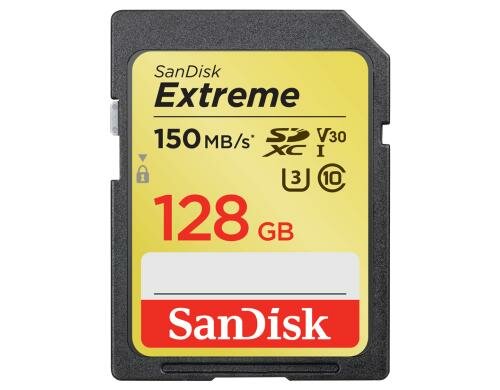 SanDisk SDXC Card 128GB Extreme UHS-I V30 Lesen 150MB/s, Schreiben 70MB/s