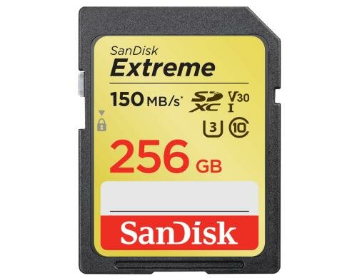 SanDisk SDXC Card 256GB Extreme UHS-I V30 Lesen 150MB/s, Schreiben 70MB/s