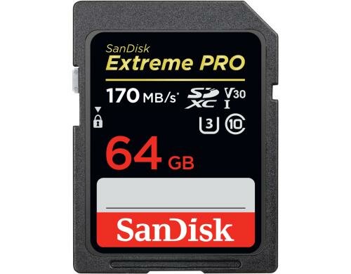 SanDisk SDXC Card 64GB Extrem Pro UHS-I V30 lesen 170MB/sec, schreiben 90MB/s