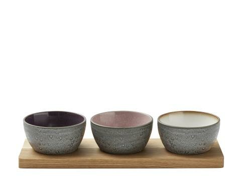 Bitz Servierplatte mit Schüsselchen hellgra 4-teilig, 11x32cm, Stoneware