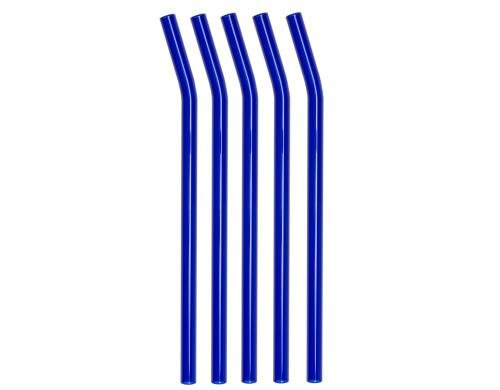 Strawganic Glasstrohhalme Set blau gebogen, 5 Stück 21cm, ink. Reinigungsbürst