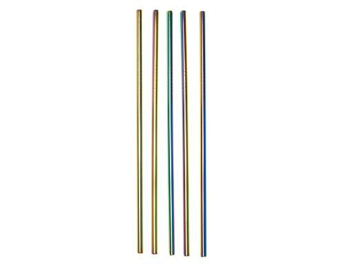 Strawganic Stahlstrohhalme Set regenbogen gerade, 5 Stück 21,5cm, inkl. Reinigungsbür