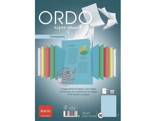 Elco Sichtmappe Ordo transparent, blau Packung à 10 Stück