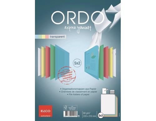 Elco Sichtmappe Ordo transparent, 5 Farben Packung à 10 Stück