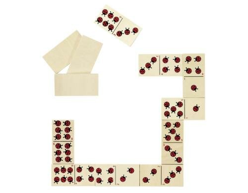 Goki Dominospiel Marienkäfer 6 x 3 cm, Holz, 28 Steine