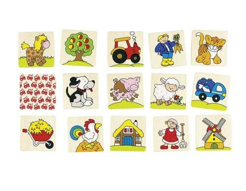 Goki Memospiel Bauernhof 5 x 5 cm, Holz, 32 Teile