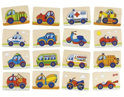Goki Memospiel Fahrzeuge 7,5 x 5 cm, Holz, 32 Teile