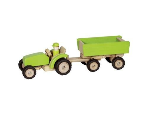 Goki Traktor grün mit Anhänger 52 x 14,5 x 14 cm, Holz