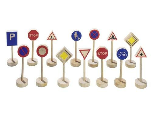 Goki Verkehrszeichen I H= ca. 10 cm, Holz, 15 Teile