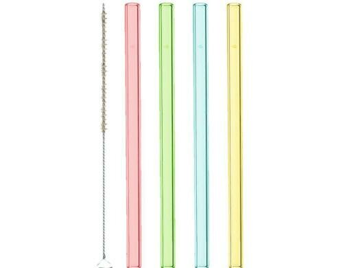 Leonardo Glas Strohalm 4er Set Ciao 15cm 4er Set, 15cm inkl Reinigungsbürste, bunt