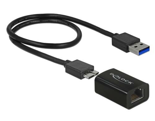 Delock USB3.1-MicB zu LAN Adapter, Kompakt 10/100/1000Mbps, schwarz, Realtek RTL8153
