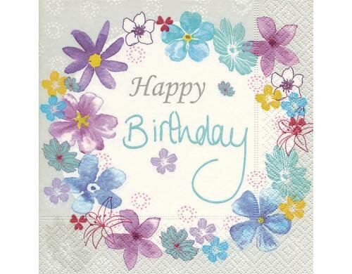 Paper + Design Servietten Birthday flowers 33x33 cm, 20 Stück