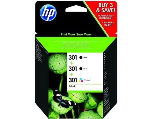 HP Combopack Nr.301 - 2x Bl + CMY (E5Y87EE) 3ml,  Seitenkapazität ~ 2x 190 / 165 Seiten