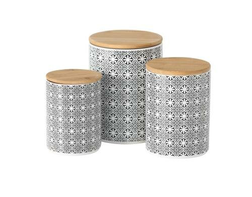 Boltze Vorratsdose Tiles S/3 H14-19cm weiss, schwarz, steingut