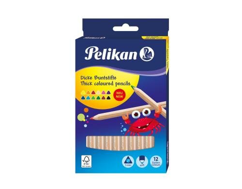 Pelikan Buntstifte Naturholz dreickig dick, 12 Farben