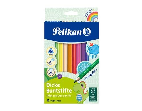 Pelikan Buntstifte dreickig dick, 12 Farben